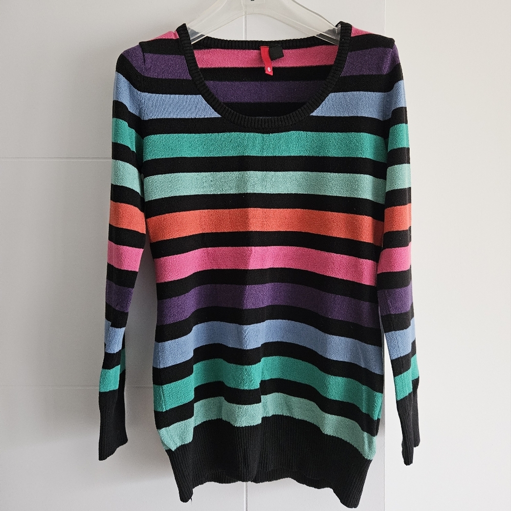 H&M sz 6 Divided Rainbow Top Long Sleeve Sweater Colour Block